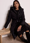 Long Belted Puffer Coat, Black, large