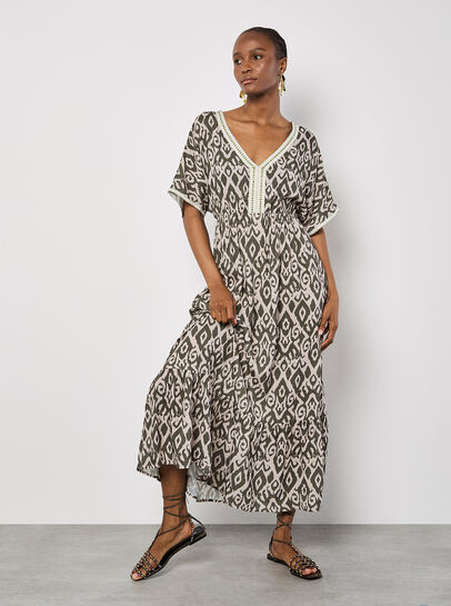 Ikat Swirl Shimmer Maxi Dress