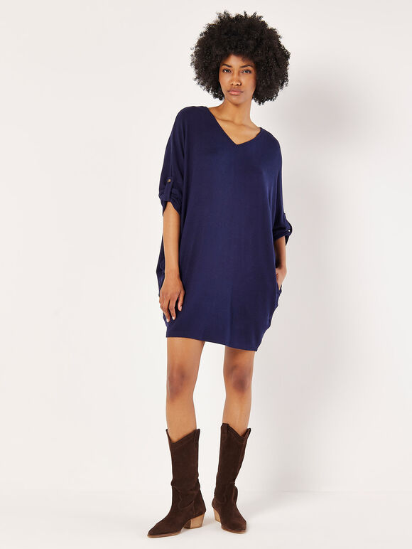 Soft-Touch Cocoon Mini Dress, Navy, large
