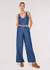 Denim Wide Leg Jumpsuit, Blue, large