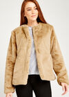 Faux Fur Two Pocket Coat, Stone, large