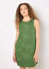 Floral Embroidered Shift Mini Dress, Green, large