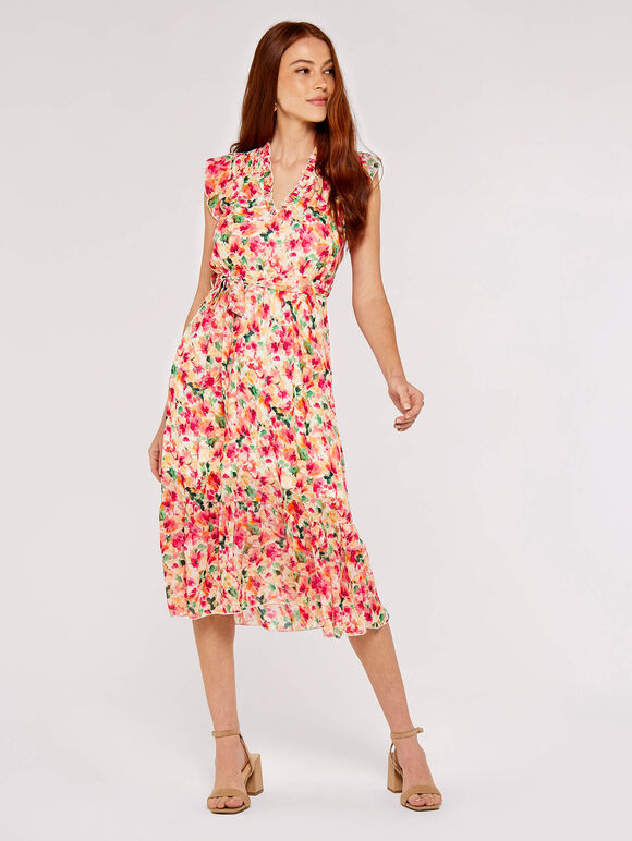 Brushstroke Bloom  Midi Dress, Cream, large