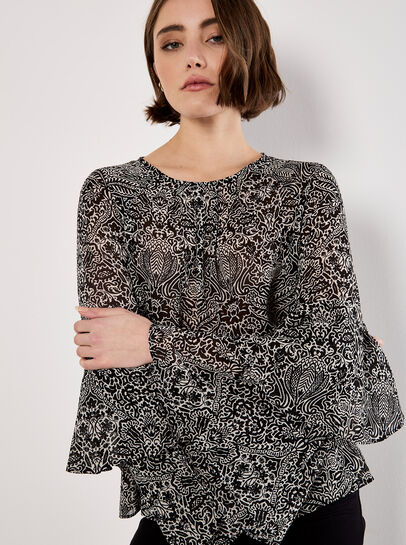 Paisley Print Ruffle Sleeve Blouse