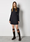 Pointelle Knit Jersey Swing Mini Dress, Black, large