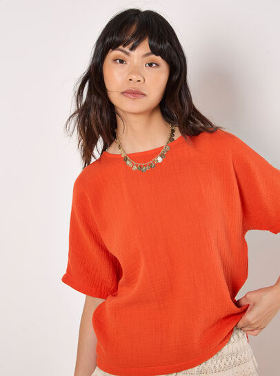 Textured Cotton Button Back T-Shirt