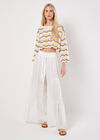 Tiered Wide-Leg Woven Trousers, Cream, large