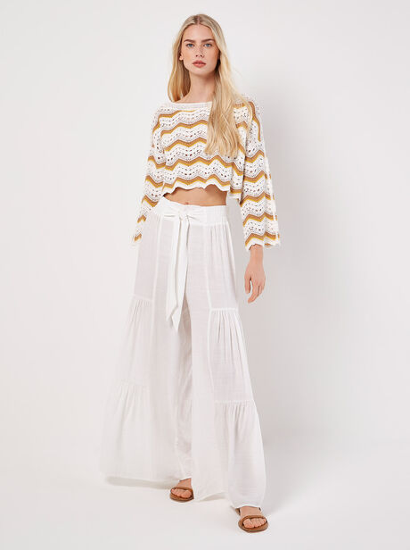 Tiered Wide-Leg Woven Trousers