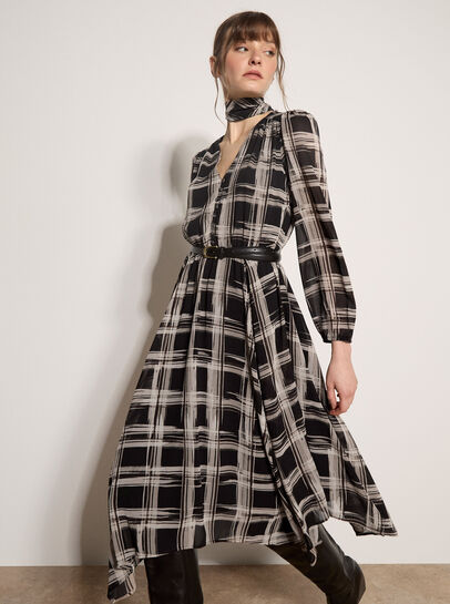 Check Crepe Midi Dress
