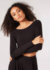 Ribbed Knit Crop Top, Black, large
