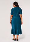 Curve Metallic Wrap Midi Dress, Teal, large