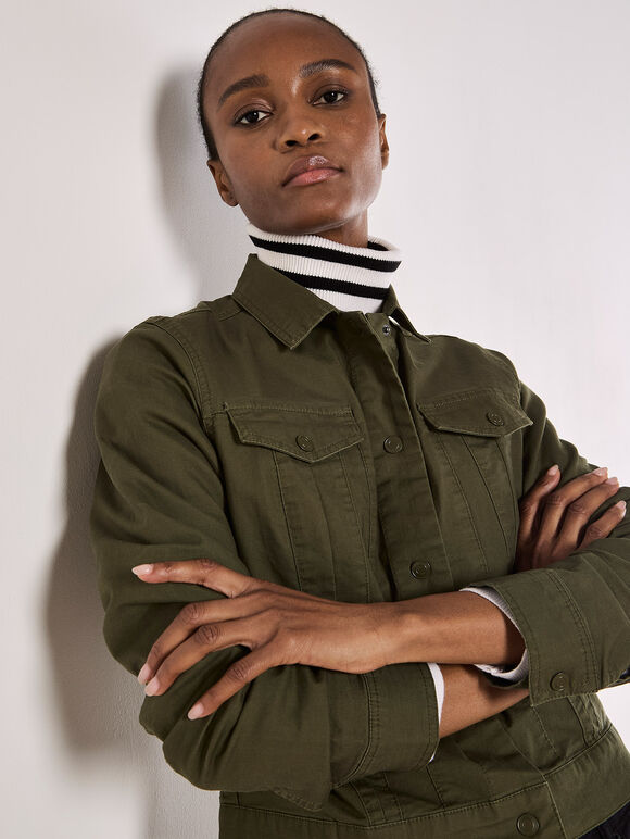 Cotton Cargo Jacket, Khaki, large