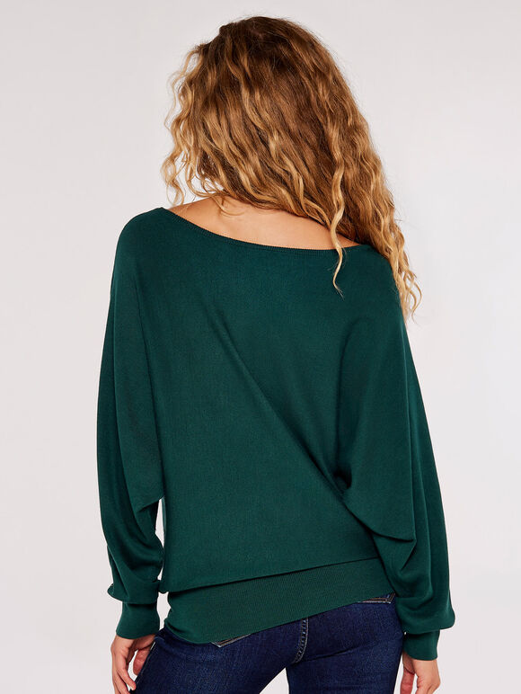 Stud Detail Batwing Jumper, Green, large
