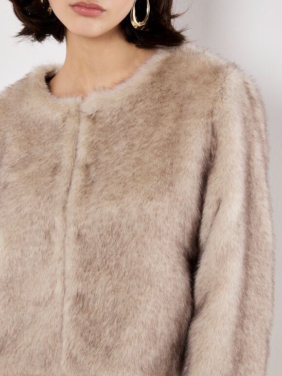 Luxe Faux Fur Cropped Jacket, Grey, large