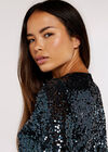 Sequin Shift  Mini Dress, Dark Grey - Charcoal, large