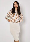 Zebra Jumper Knitted Midi Dress Set, Cream, large