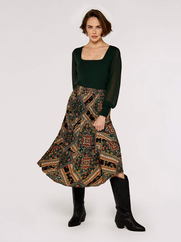 Chiffon Sleeve Knitted Jumper, Green, large