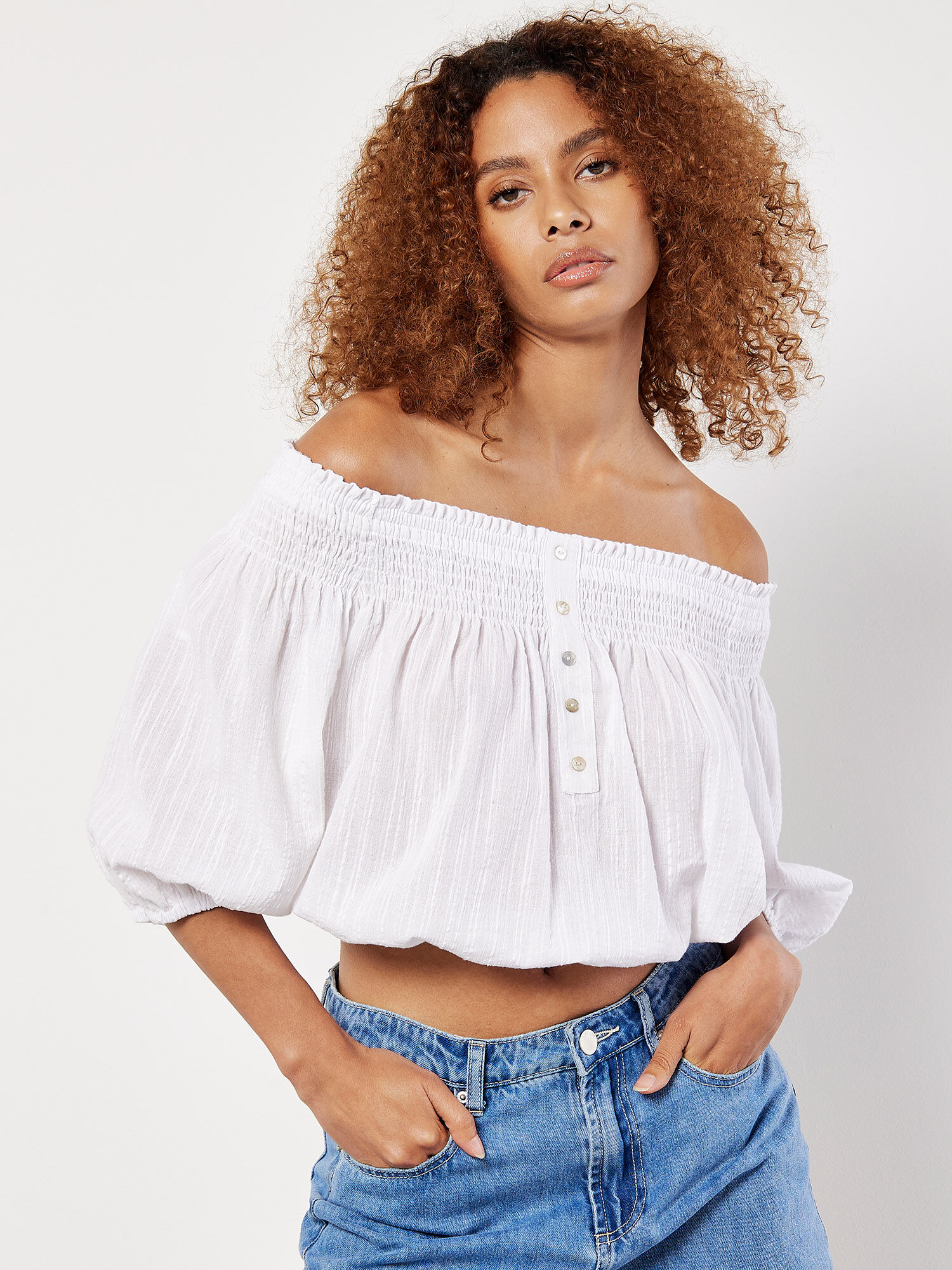 White bardot crop top top