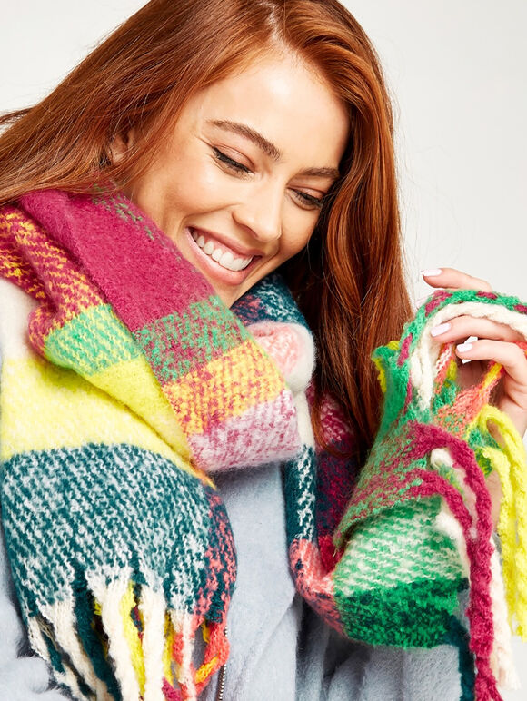 Multi Plaid Chunky Scarf, Assorted, large