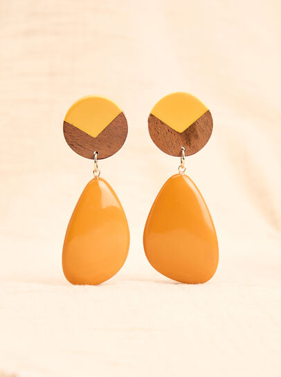 Wood And Acrylic Bead Drop Earrings