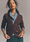 Pointelle Diamond Floral Cotton-Blend Cardigan, Brown, large