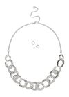 Hammered Open Oval Necklace Set, Light Grey - Silver, large