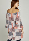 Patchwork Ditsy Bardot Top, Coral, large