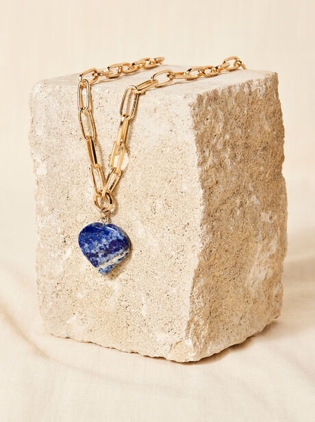Gold Blue Heart Stone Necklace