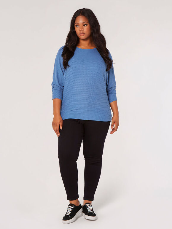Curve Soft Textured Batwing Top, Blue, large