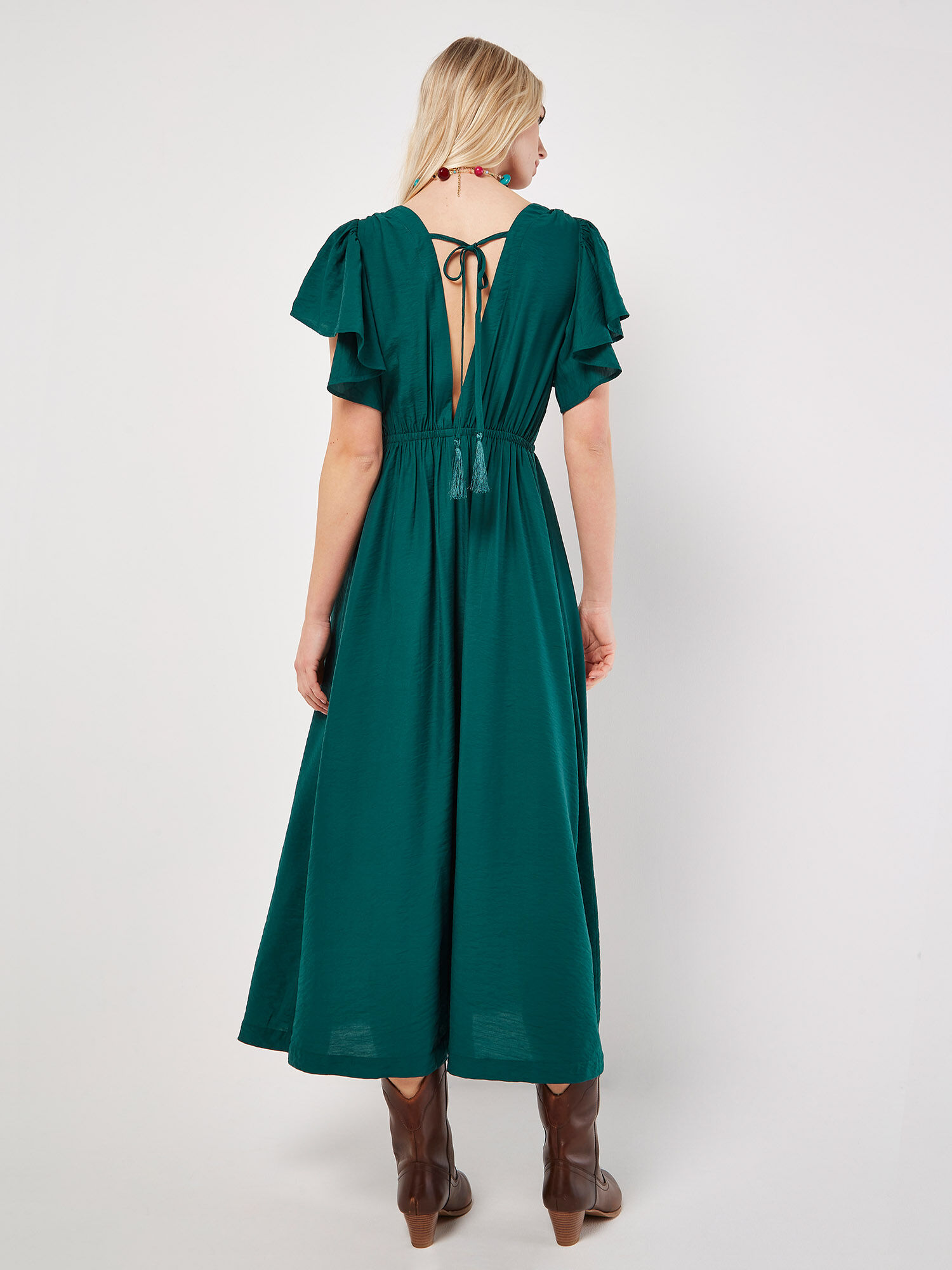 Star button angel sleeve dress cheap