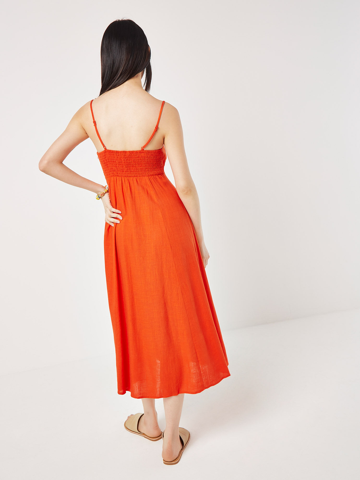 Orange linen dress uk shop