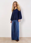 Waffle Knit Babydoll Oversized Top, Navy, large