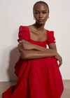 Cotton Tiered Milkmaid Midi Dress, Red, large