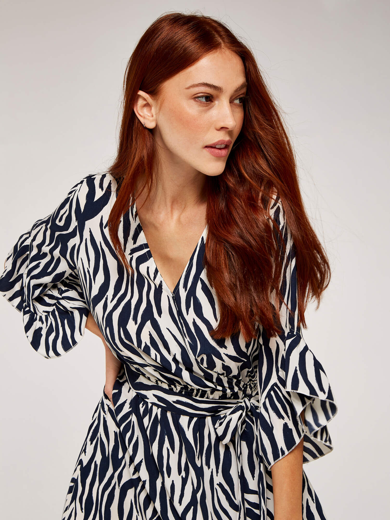 Zebra Print Dip Hem Dress Apricot Clothing
