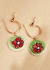 Hand Painted Ceramic Hoop Earrings, Green, large