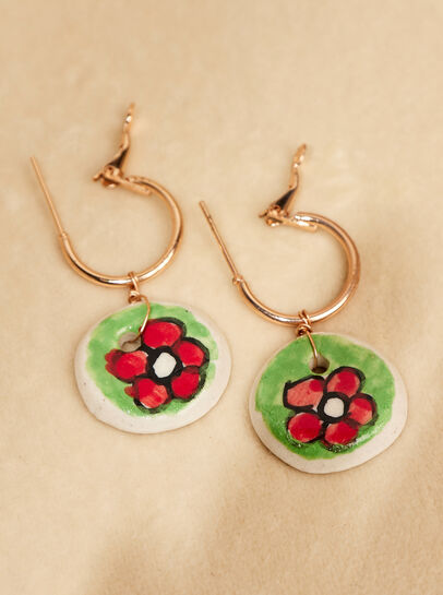 Hand Painted Ceramic Hoop Earrings