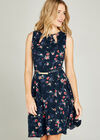 Navy Painterly Floral Cut Out Neck Dress, Navy, large