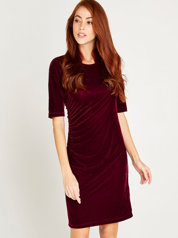 Bodycon Velvet Dress, Burgundy, large