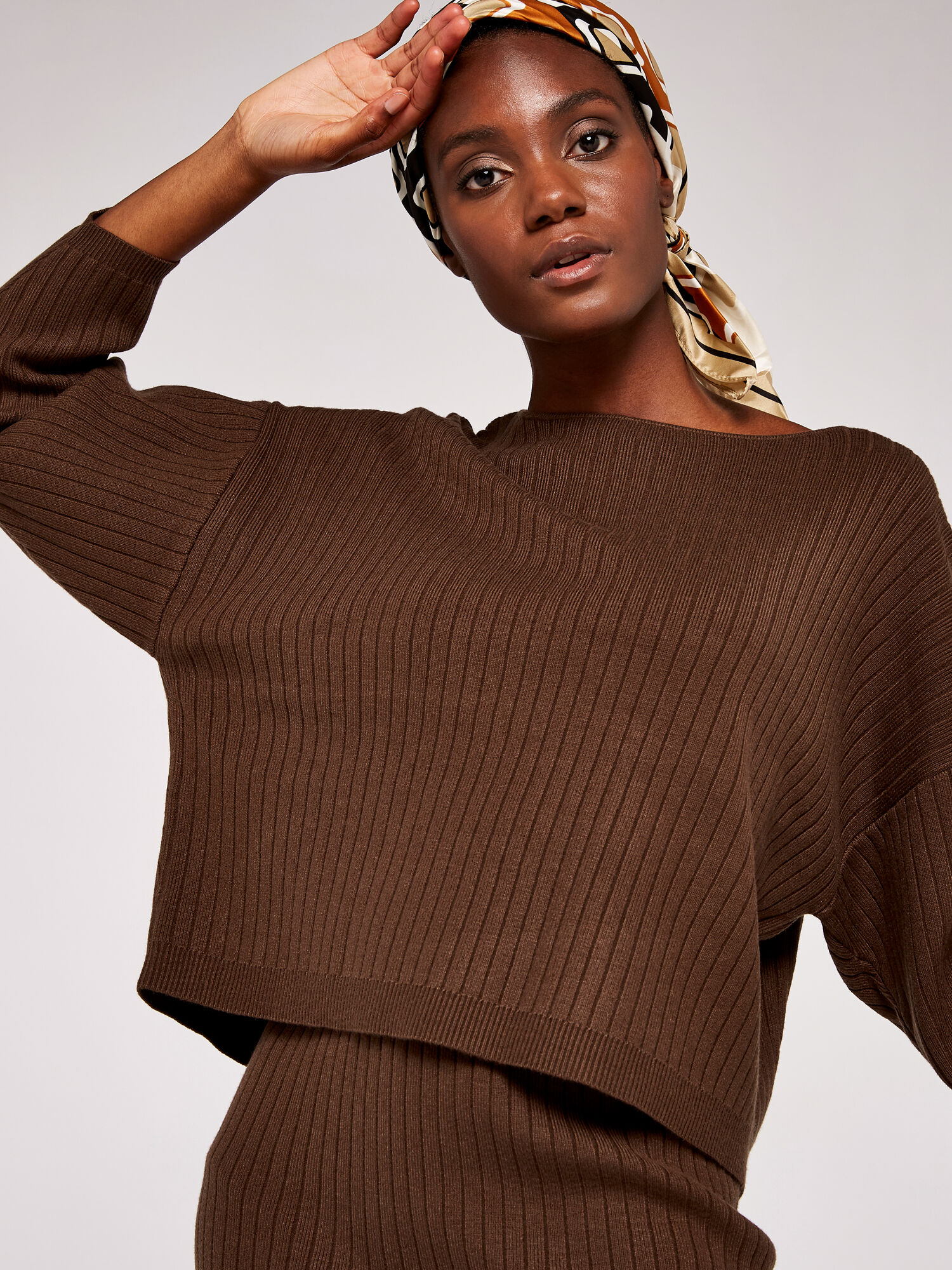 Vertical Rib Slash Neck Jumper Apricot Clothing