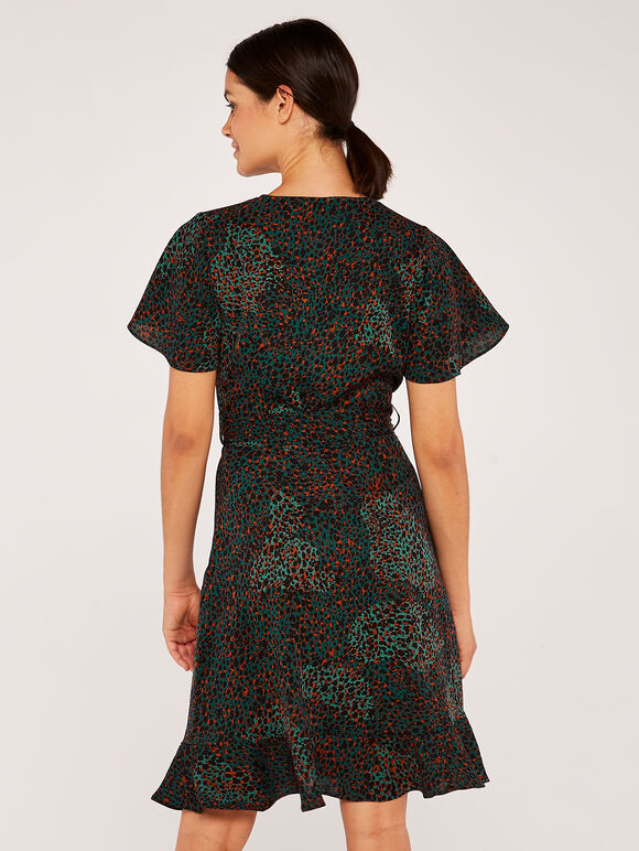 Camouflage Animal Dot Wrap Dress, Green, large