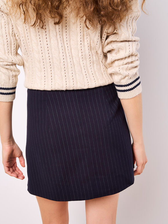 Pinstripe A-Line Skirt, Navy, large