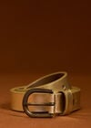 Thin Leather Gold Buckle Belt, Gold, large