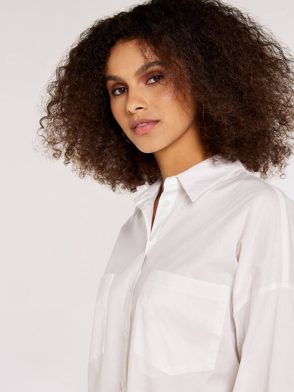 Oversized Shirt Mini  Dress, White, large