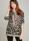 Stone Bold Leopard Sequin Hem Scarf Top, Stone - Beige, large