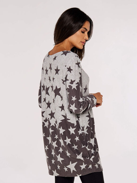 Gradient Stars Knitted Longline Top, Grey, large