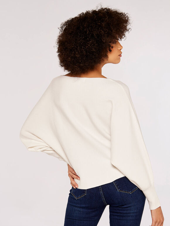 Rib Batwing Crop Jumper, Cream, large