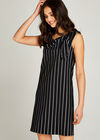 Vertical Stripe Bow Tie Neck Dress, Black, large