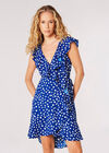 Painterly Dot Ruffle Wrap Mini Dress, Blue, large