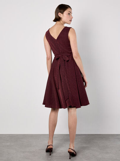 Metallic Pleat Skater Mini Dress