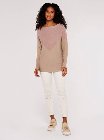 Chevron Ribbed  Batwing Jumper